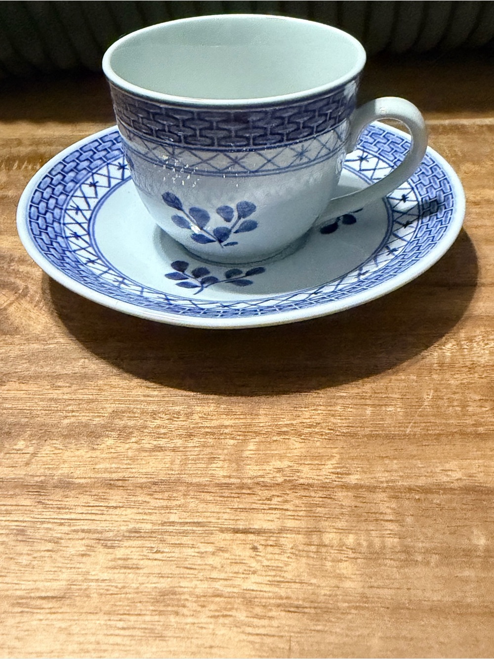 Royal Copenhagen Tranquebar Faience Cup & Saucer Blue White Vintage